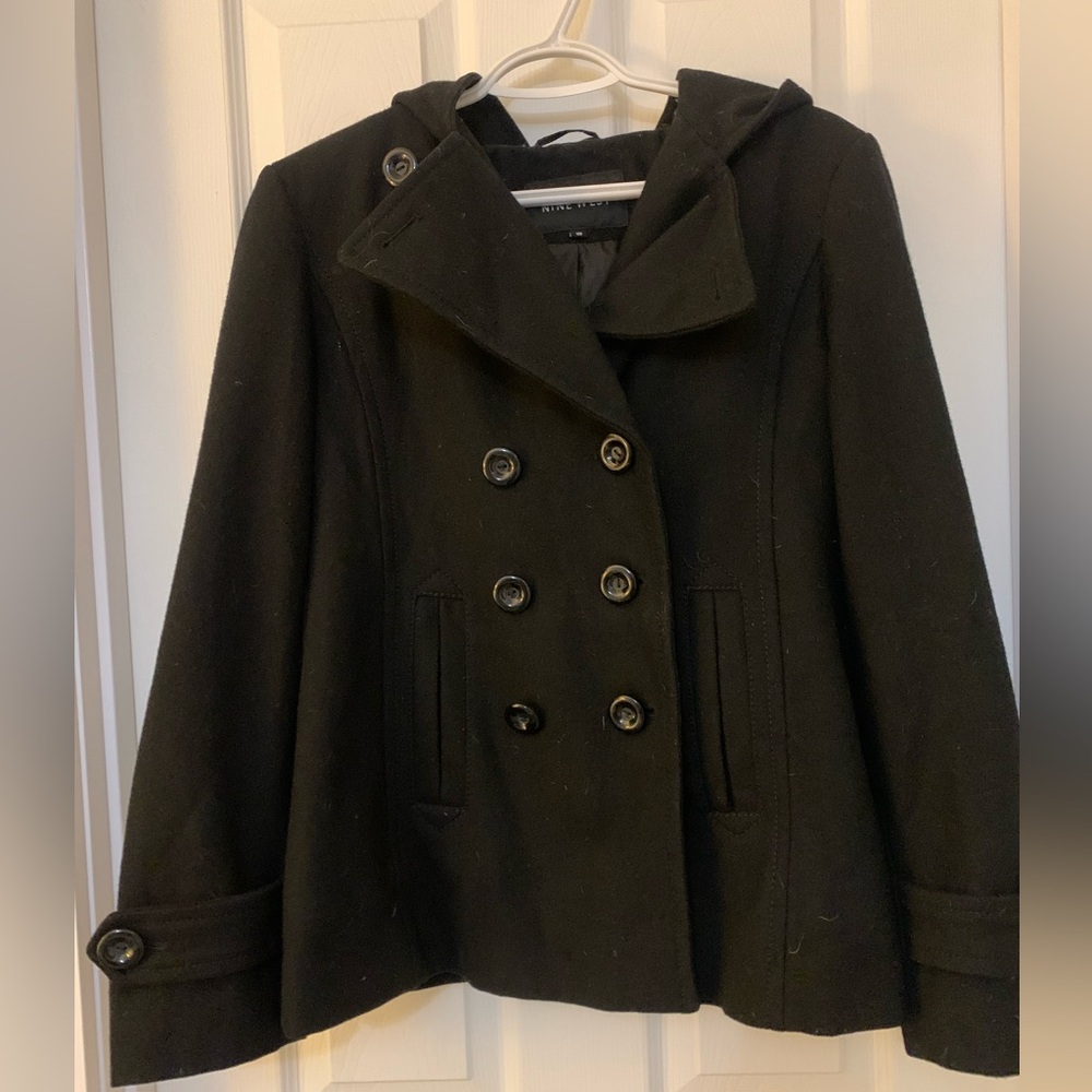 Nine West Pea Coat with hood 
Size 10 
Color Black